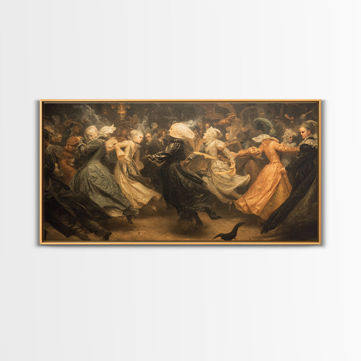 The Midnight Masquerade, Medieval Grotesque Art, Wide Panoramic Art, Gothic Horror Wall Art, Framed Canvas Print, Halloween Wall Art