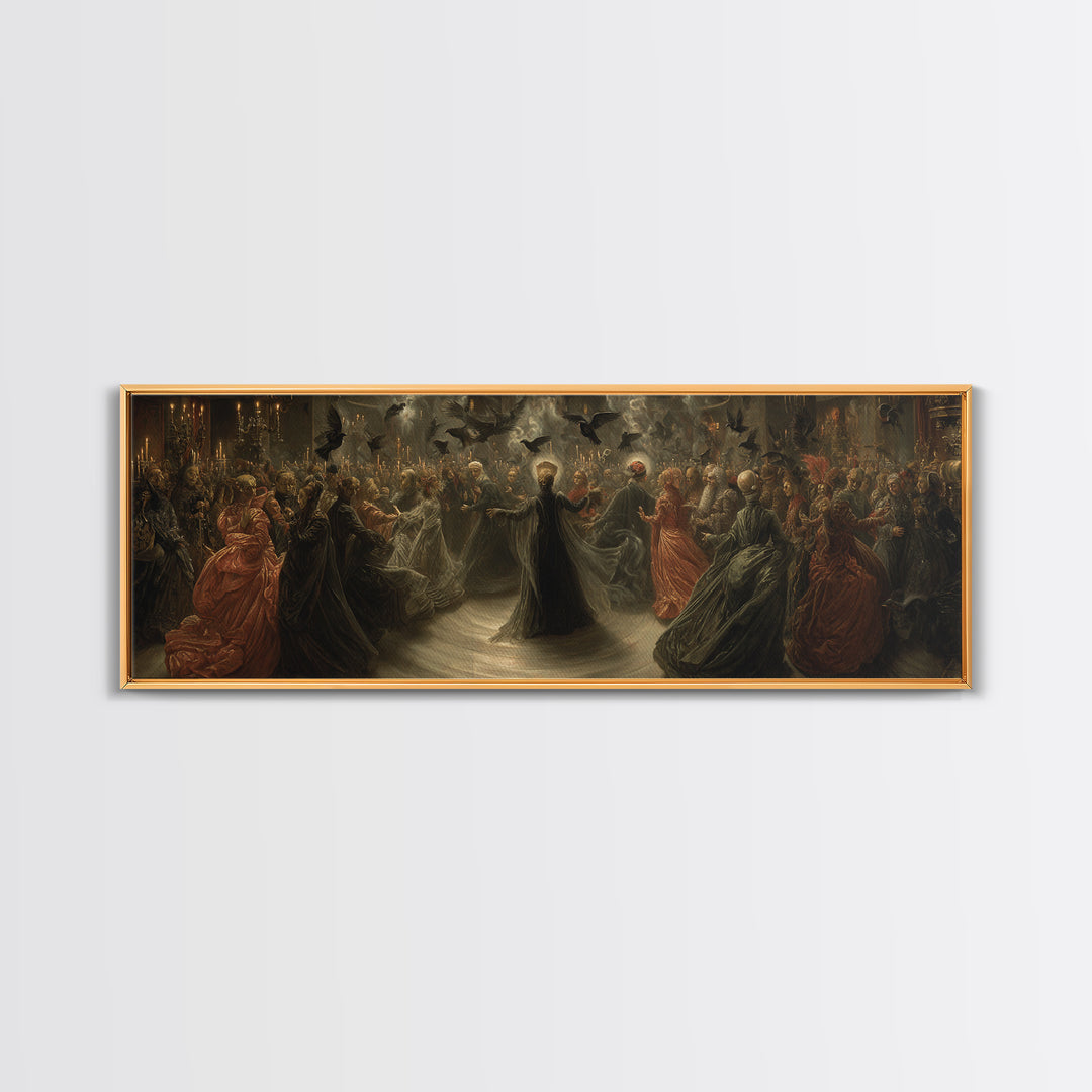 The Midnight Masquerade, Dark Renaissance Art, Extra Wide Wall Art, Gothic Horror Wall Art, Canvas Print, Halloween Wall Art