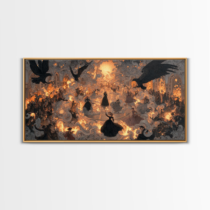 The Midnight Masquerade, Visionary Gothic Art, Wide Panoramic Art, Gothic Horror Wall Art, Framed Canvas Print, Halloween Wall Art
