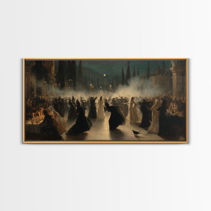 The Midnight Masquerade, Symbolist Gothic Landscape, Wide Panoramic Art, Dark Fantasy Wall Art, Canvas Print, Halloween Wall Art