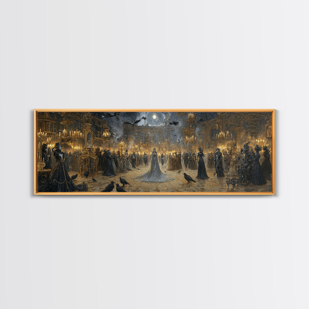 The Midnight Masquerade, Ornate Symbolist Art, Extra Wide Wall Art, Macabre Wall Art, Framed Canvas Print, Halloween Wall Art