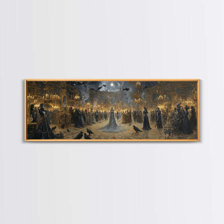 The Midnight Masquerade, Ornate Symbolist Art, Extra Wide Wall Art, Macabre Wall Art, Framed Canvas Print, Halloween Wall Art