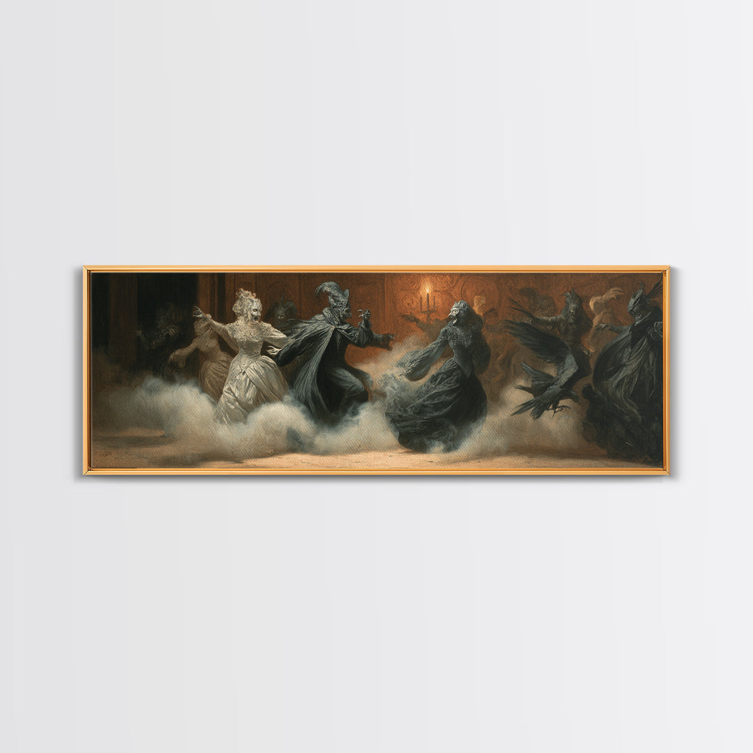 The Midnight Masquerade, Dark Symbolist Art, Extra Wide Wall Art, Gothic Horror Wall Art, Canvas Print, Halloween Wall Art