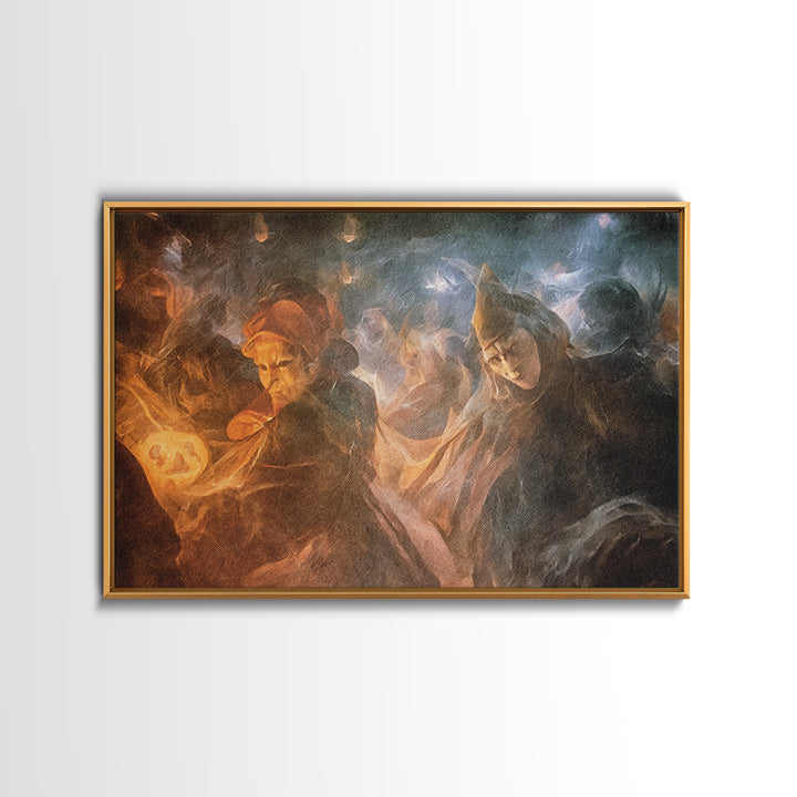 The Midnight Masquerade, Expressionist Gothic Art, Landscape Wall Art, Dark Halloween Decor, Framed Canvas Print, Halloween Wall Art