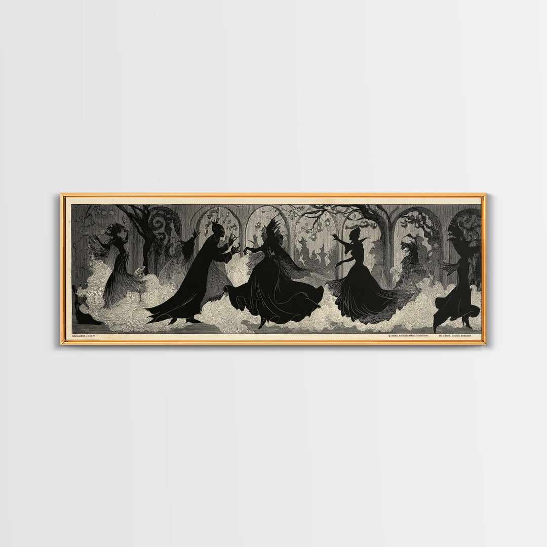 The Midnight Masquerade, Decadent Line Art, Extra Wide Wall Art, Macabre Wall Art, Framed Canvas Print, Halloween Wall Art