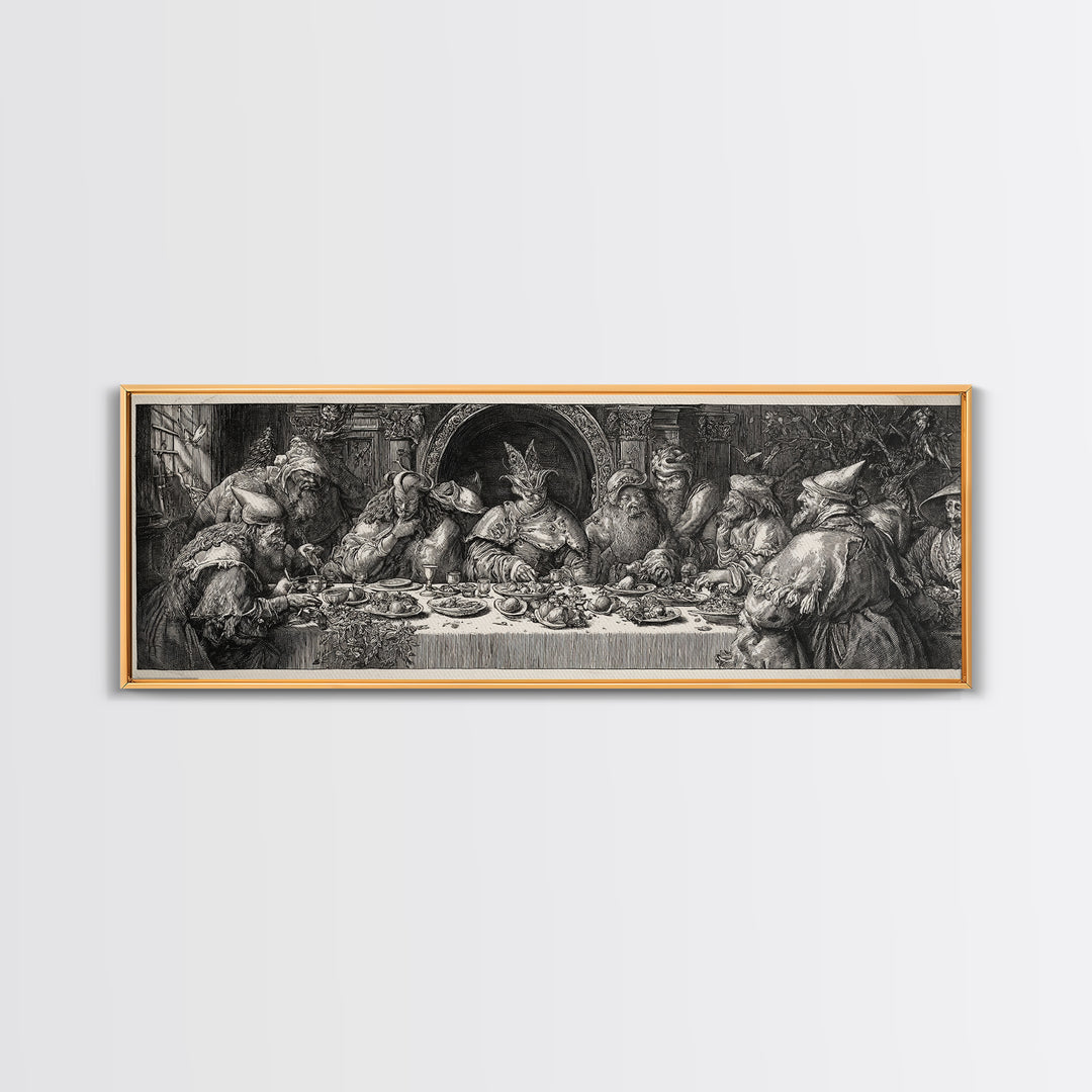 The Witches' Tea Party, Renaissance Engraving Art, Extra Wide Wall Art, Gothic Horror Wall Art, Canvas Print, Halloween Wall Art
