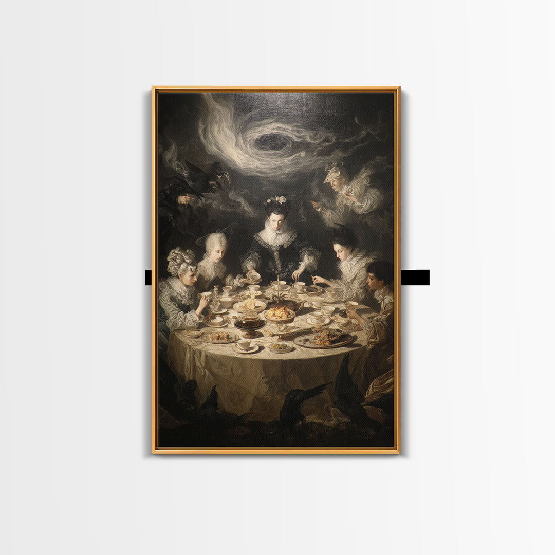 The Witches' Tea Party, Gothic Nightmare Art, Vertical Wall Art, Dark Fantasy Wall Art, Framed Canvas Print, Halloween Wall Art