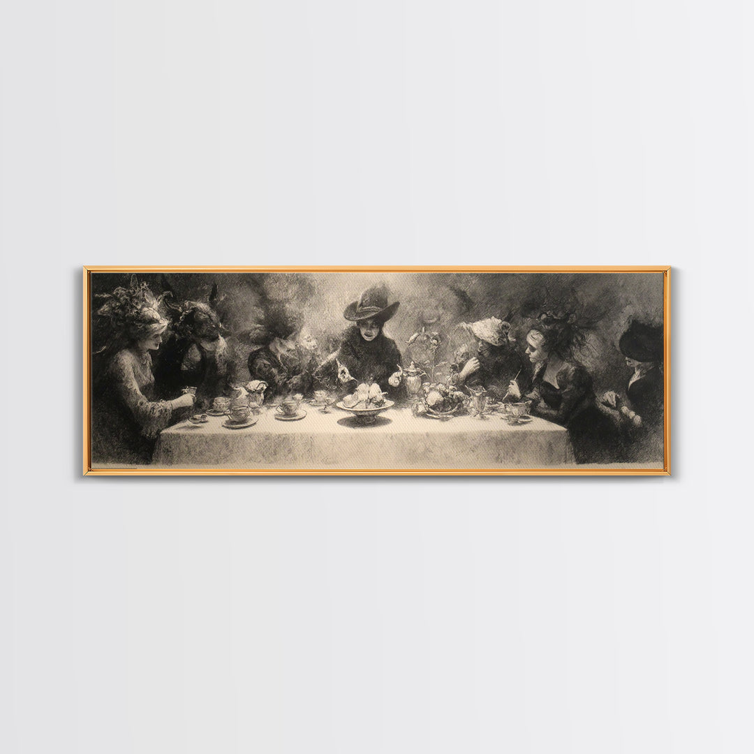 The Witches' Tea Party, Symbolist Dream Art, Extra Wide Wall Art, Gothic Horror Wall Art, Canvas Print, Halloween Wall Art