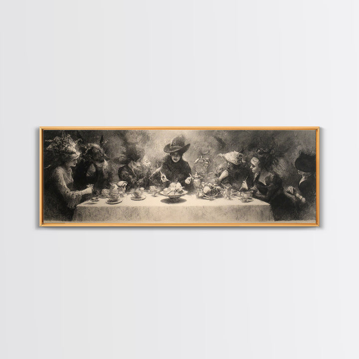The Witches' Tea Party, Symbolist Dream Art, Extra Wide Wall Art, Gothic Horror Wall Art, Canvas Print, Halloween Wall Art