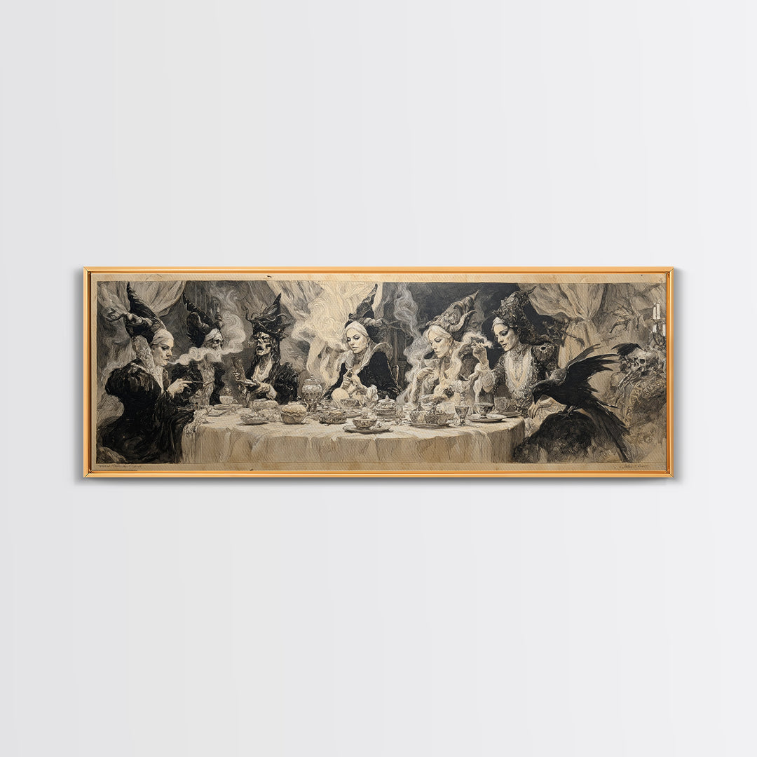 The Witches' Tea Party, Decadent Gothic Art, Extra Wide Wall Art, Dark Fantasy Wall Art, Framed Canvas Print, Halloween Wall Art