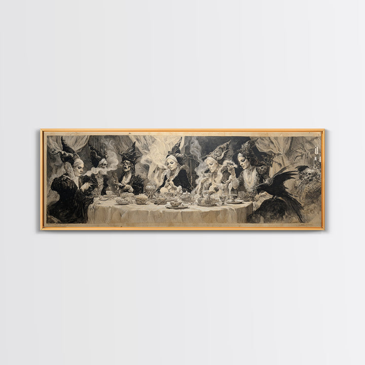 The Witches' Tea Party, Decadent Gothic Art, Extra Wide Wall Art, Dark Fantasy Wall Art, Framed Canvas Print, Halloween Wall Art