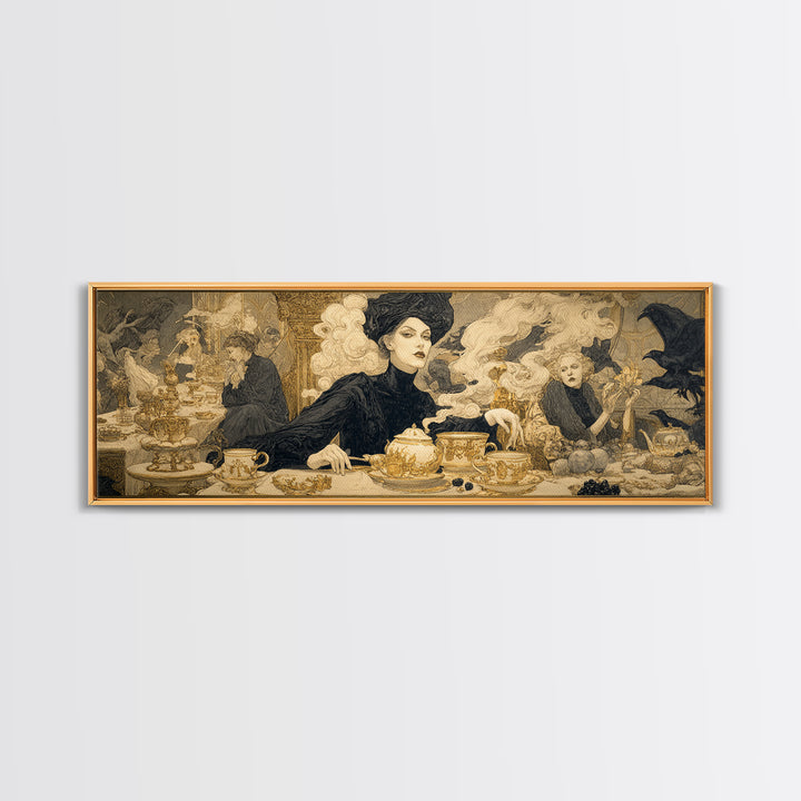The Witches' Tea Party, Symbolist Death Art, Extra Wide Wall Art, Dark Halloween Decor, Canvas Print, Halloween Wall Art