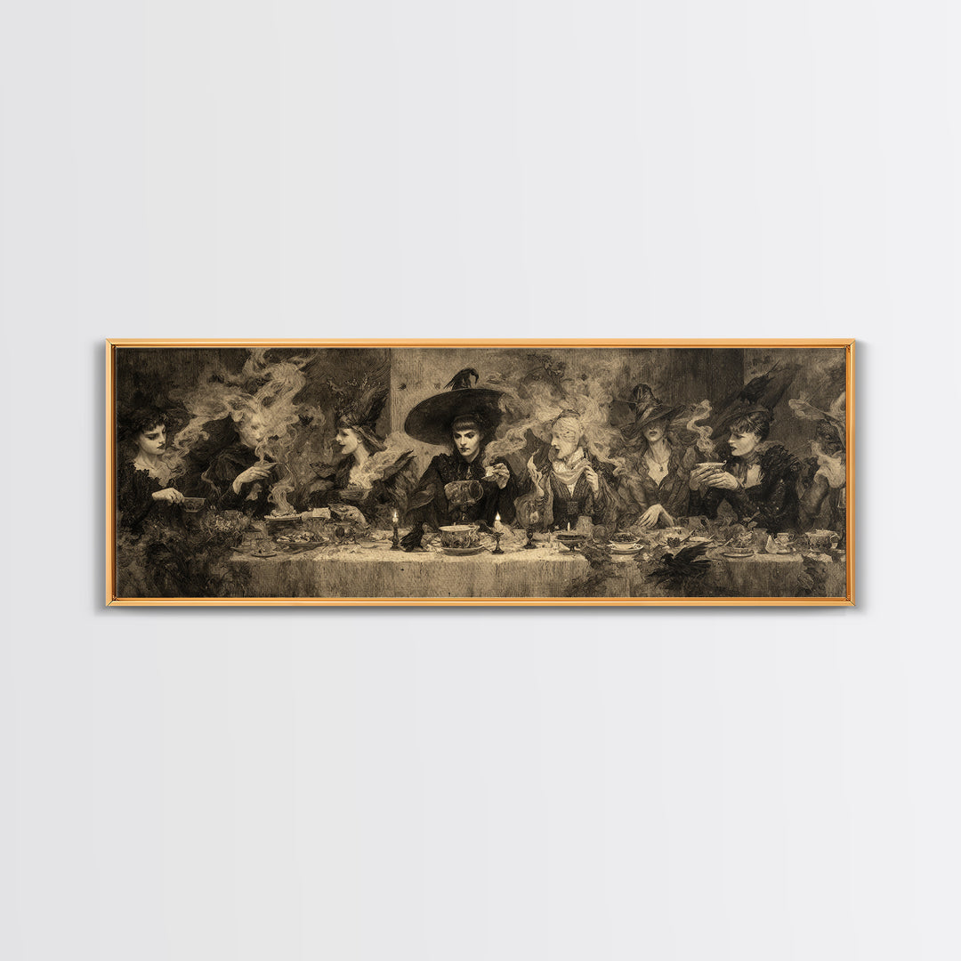 The Witches' Tea Party, Dark Symbolist Art, Extra Wide Wall Art, Dark Fantasy Wall Art, Framed Canvas Print, Halloween Wall Art