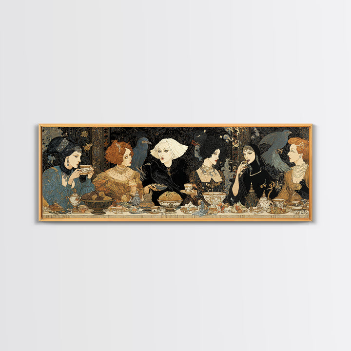 The Witches' Tea Party, Stained Glass Gothic Art, Extra Wide Wall Art, Dark Fantasy Wall Art, Framed Canvas Print, Halloween Wall Art