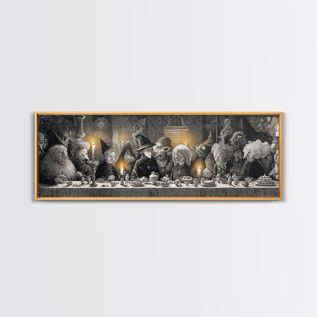 The Witches' Tea Party, Victorian Macabre Art, Extra Wide Wall Art, Macabre Wall Art, Framed Canvas Print, Halloween Wall Art