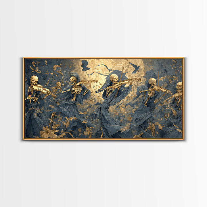 The Skeleton Orchestra, Danse Macabre Art, Wide Panoramic Art, Macabre Wall Art, Canvas Print, Halloween Wall Art