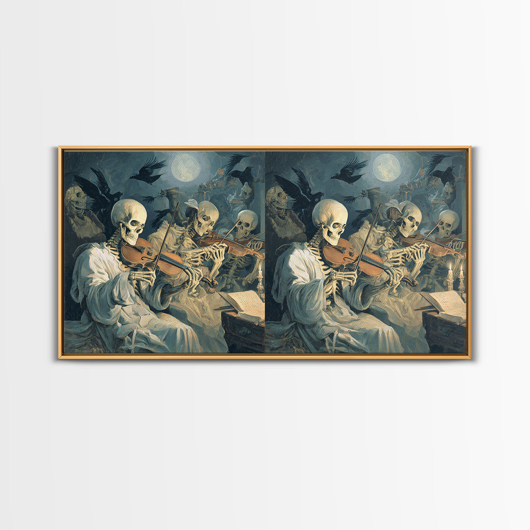 The Skeleton Orchestra, Gothic Nightmare Art, Wide Panoramic Art, Dark Fantasy Wall Art, Canvas Print, Halloween Wall Art