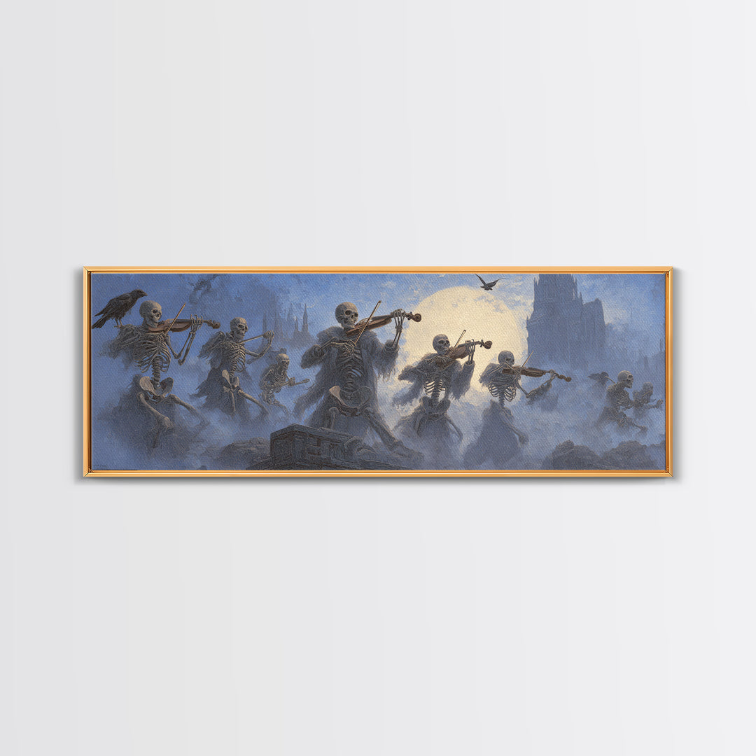 The Skeleton Orchestra, Surreal Apocalyptic Art, Extra Wide Wall Art, Dark Fantasy Wall Art, Framed Canvas Print, Halloween Wall Art