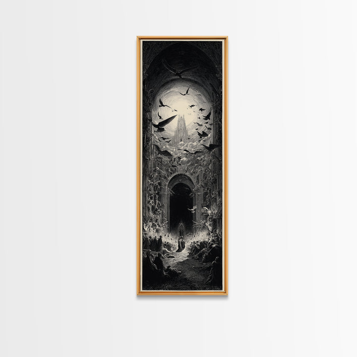 The Ghost Wedding, Gothic Engraving Art, Tall Narrow Wall Art, Macabre Wall Art, Canvas Print, Halloween Wall Art, Seasonal Home Decor