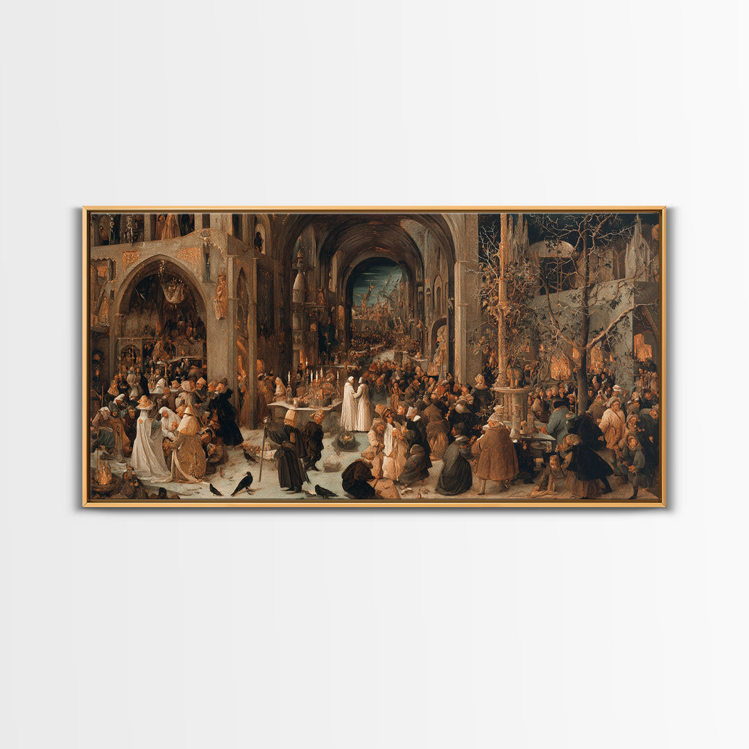 The Ghost Wedding, Northern Renaissance Horror, Wide Panoramic Art, Gothic Horror Wall Art, Canvas Print, Halloween Wall Art