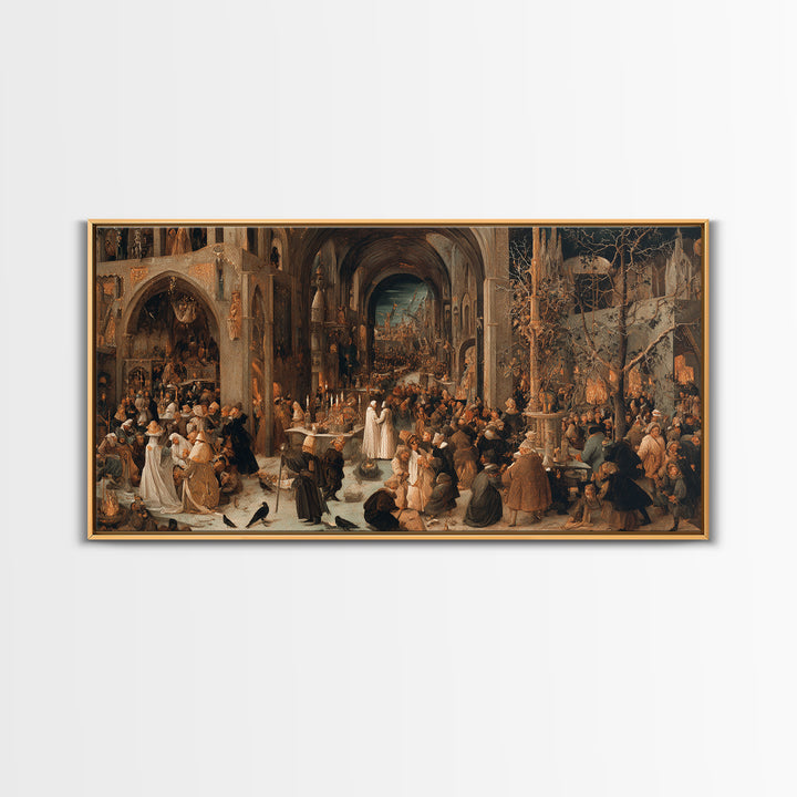 The Ghost Wedding, Northern Renaissance Horror, Wide Panoramic Art, Gothic Horror Wall Art, Canvas Print, Halloween Wall Art