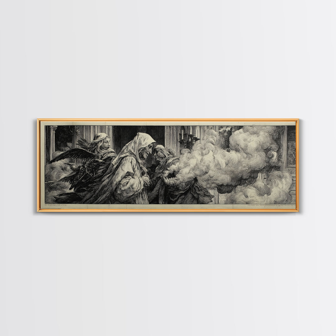 The Ghost Wedding, Renaissance Engraving Art, Extra Wide Wall Art, Gothic Horror Wall Art, Canvas Print, Halloween Wall Art