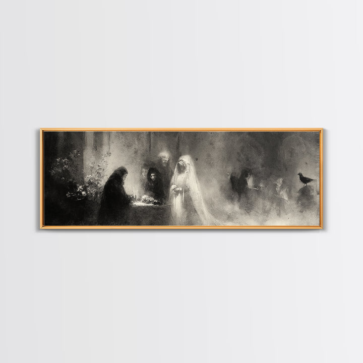 The Ghost Wedding, Symbolist Dream Art, Extra Wide Wall Art, Dark Fantasy Wall Art, Framed Canvas Print, Halloween Wall Art