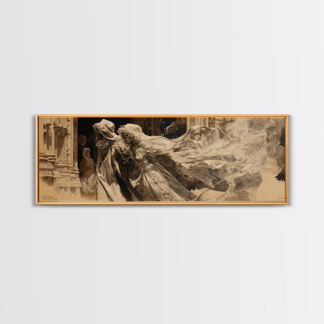 The Ghost Wedding, Decadent Gothic Art, Extra Wide Wall Art, Dark Fantasy Wall Art, Canvas Print, Halloween Wall Art