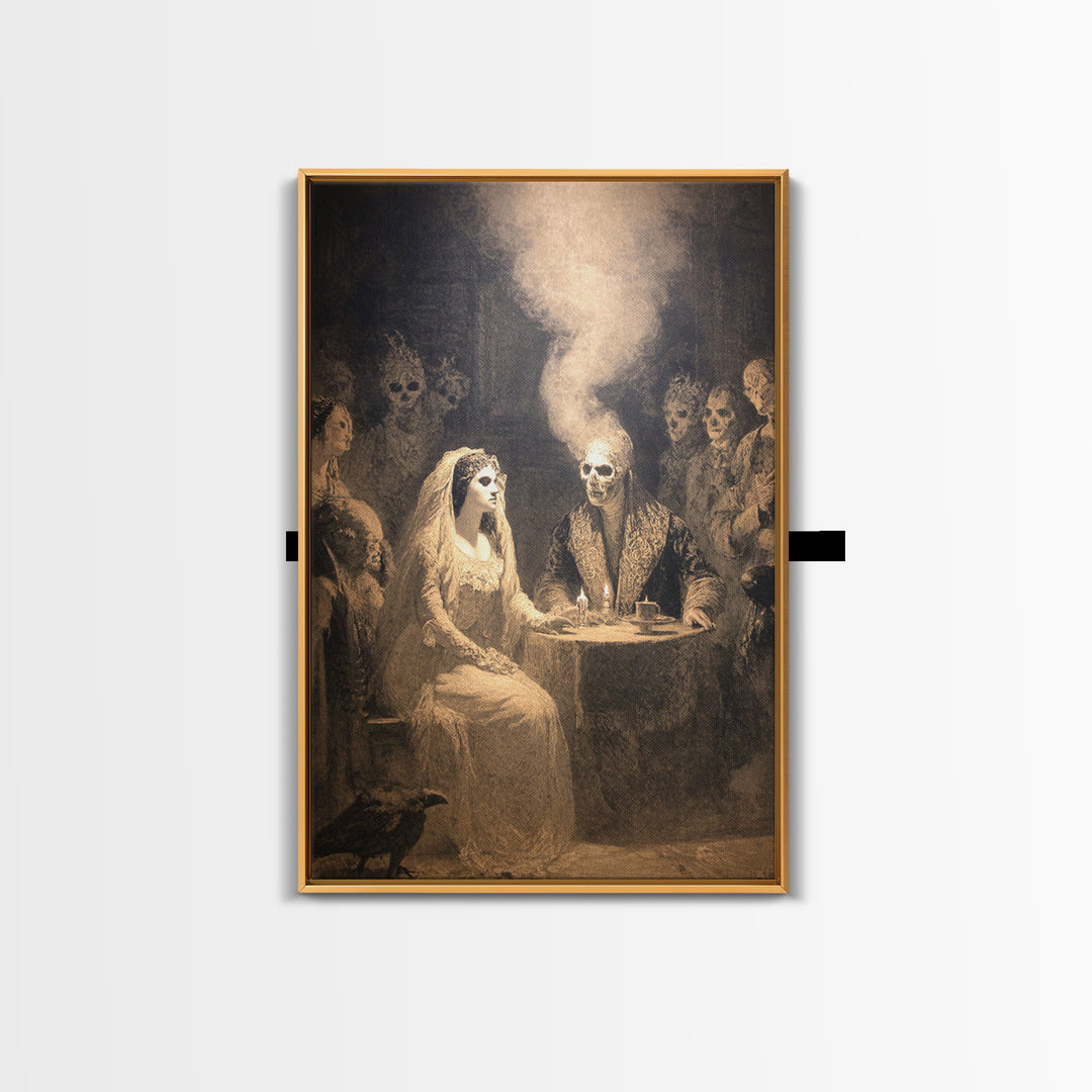 The Ghost Wedding, Symbolist Etching Art, Vertical Wall Art, Dark Fantasy Wall Art, Framed Canvas Print, Halloween Wall Art