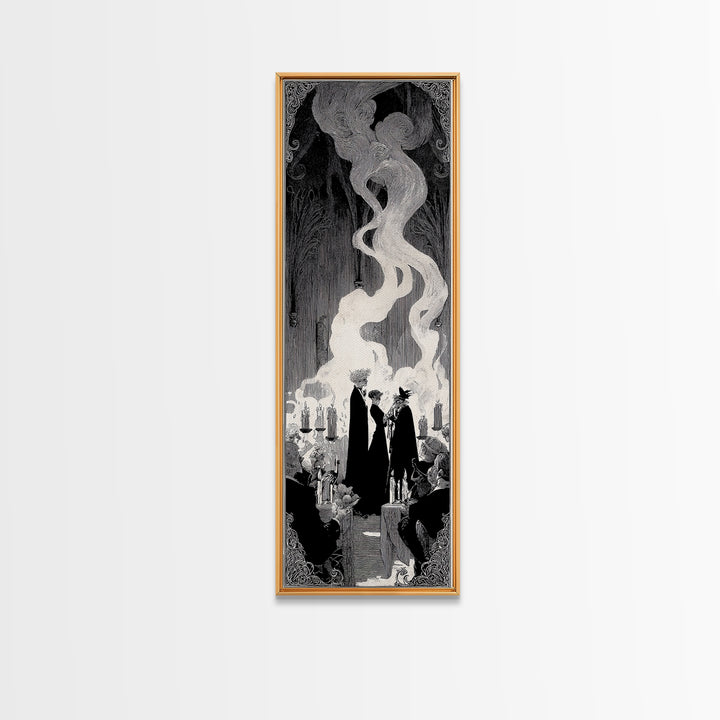 The Ghost Wedding, Decadent Line Art, Tall Narrow Wall Art, Macabre Wall Art, Canvas Print, Halloween Wall Art