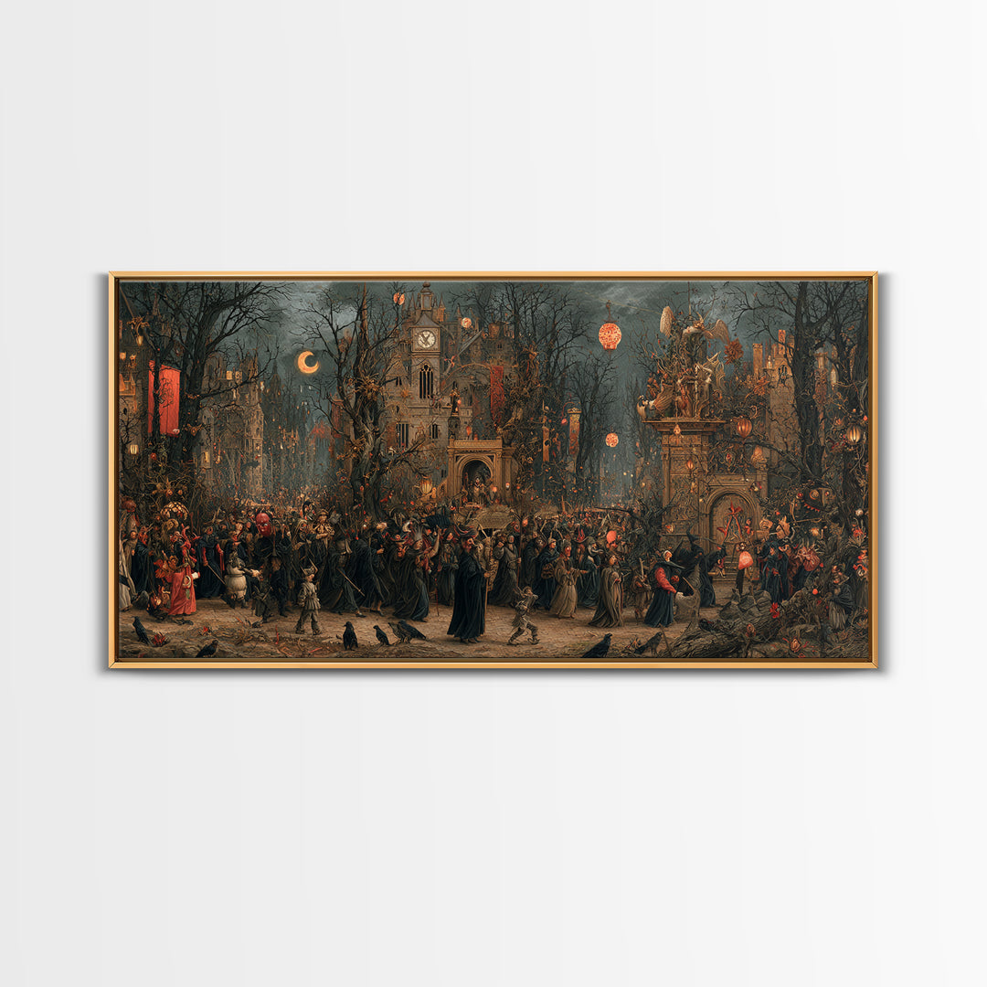 The Monster Parade, Medieval Grotesque Art, Wide Panoramic Art, Gothic Horror Wall Art, Canvas Print, Halloween Wall Art