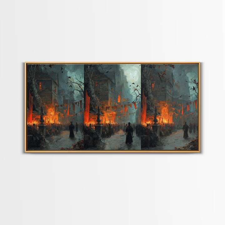 The Monster Parade, Baroque Witchcraft Art, Wide Panoramic Art, Dark Halloween Decor, Canvas Print, Halloween Wall Art