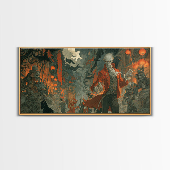 The Monster Parade, Gothic Nightmare Art, Wide Panoramic Art, Gothic Horror Wall Art, Canvas Print, Halloween Wall Art