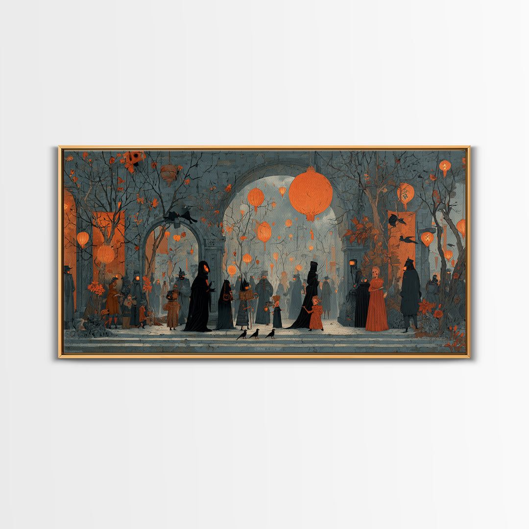 The Monster Parade, Symbolist Dream Art, Wide Panoramic Art, Gothic Horror Wall Art, Canvas Print, Halloween Wall Art