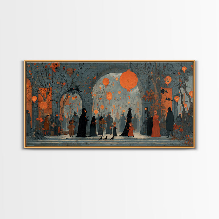 The Monster Parade, Symbolist Dream Art, Wide Panoramic Art, Gothic Horror Wall Art, Canvas Print, Halloween Wall Art