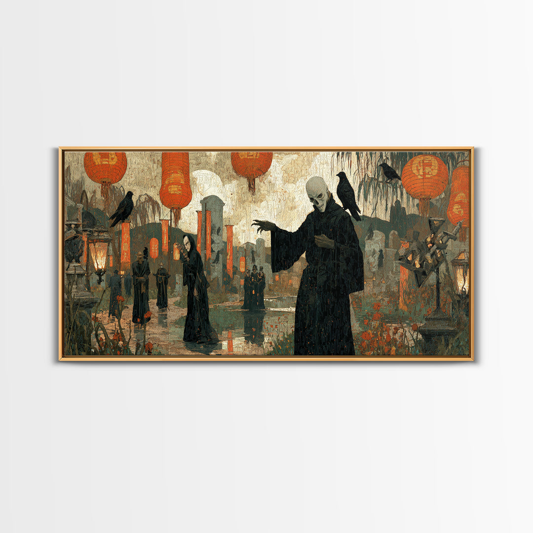 The Monster Parade, Symbolist Gothic Landscape, Wide Panoramic Art, Macabre Wall Art, Canvas Print, Halloween Wall Art