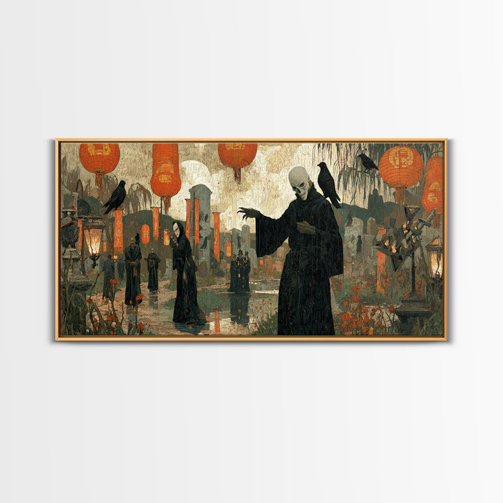 The Monster Parade, Symbolist Gothic Landscape, Wide Panoramic Art, Macabre Wall Art, Canvas Print, Halloween Wall Art