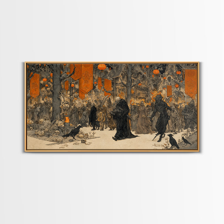 The Monster Parade, Decadent Gothic Art, Wide Panoramic Art, Gothic Horror Wall Art, Framed Canvas Print, Halloween Wall Art