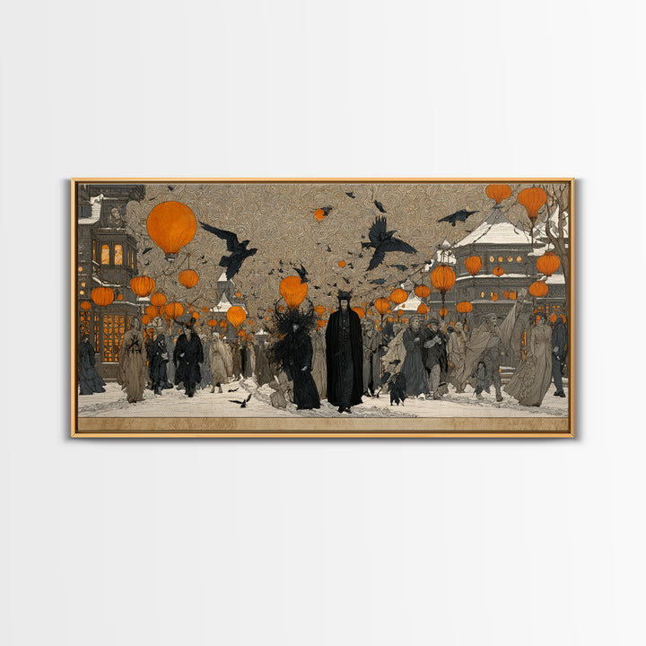 The Monster Parade, Symbolist Death Art, Wide Panoramic Art, Gothic Horror Wall Art, Canvas Print, Halloween Wall Art