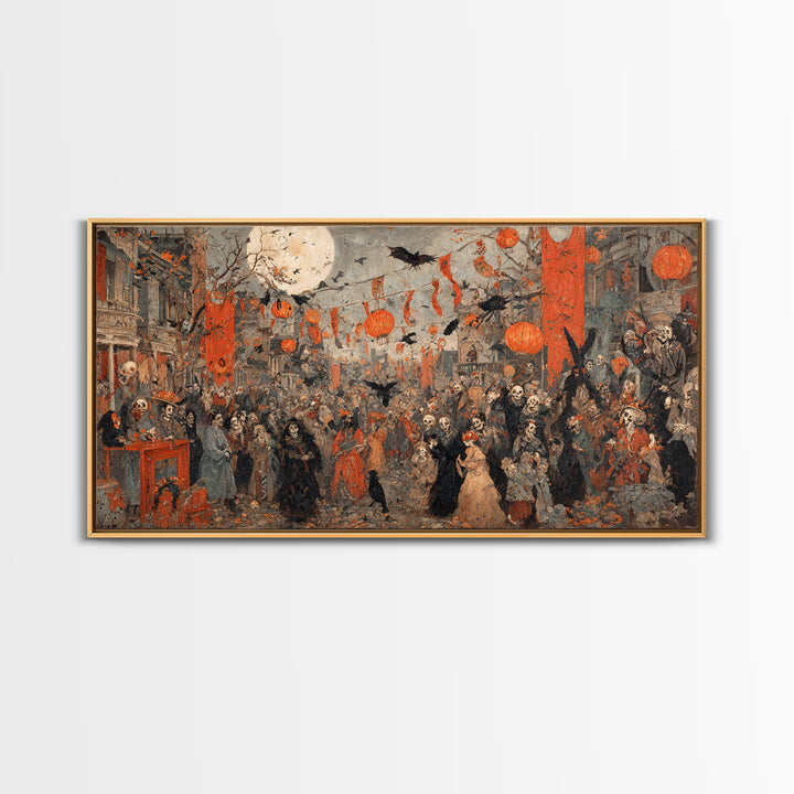 The Monster Parade, Grotesque Carnival Art, Wide Panoramic Art, Dark Halloween Decor, Canvas Print, Halloween Wall Art, Gothic Home Decor