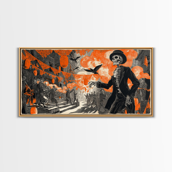 The Monster Parade, Macabre Folk Print Art, Wide Panoramic Art, Gothic Horror Wall Art, Canvas Print, Halloween Wall Art