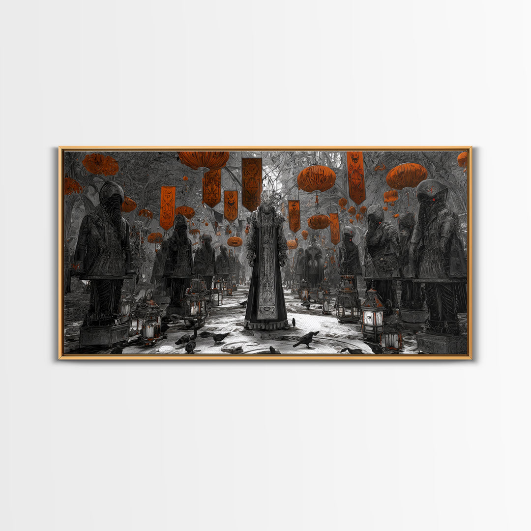 The Monster Parade, Biomechanical Horror Art, Wide Panoramic Art, Gothic Horror Wall Art, Canvas Print, Halloween Wall Art