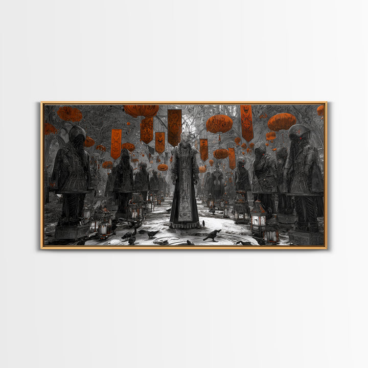 The Monster Parade, Biomechanical Horror Art, Wide Panoramic Art, Gothic Horror Wall Art, Canvas Print, Halloween Wall Art