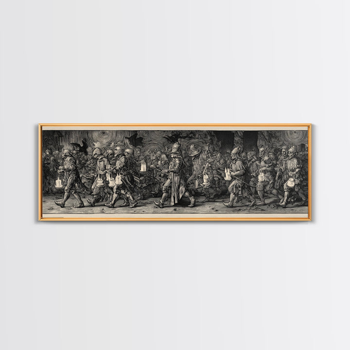 The Trick-Or-Treat Procession, Renaissance Engraving Art, Extra Wide Wall Art, Macabre Wall Art, Canvas Print, Halloween Wall Art