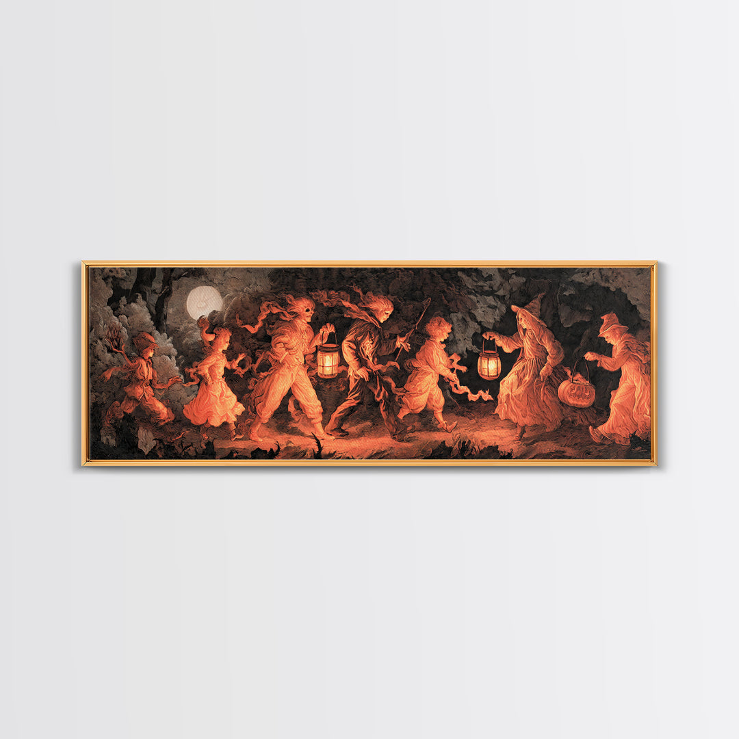 The Trick-Or-Treat Procession, Gothic Nightmare Art, Extra Wide Wall Art, Gothic Horror Wall Art, Canvas Print, Halloween Wall Art