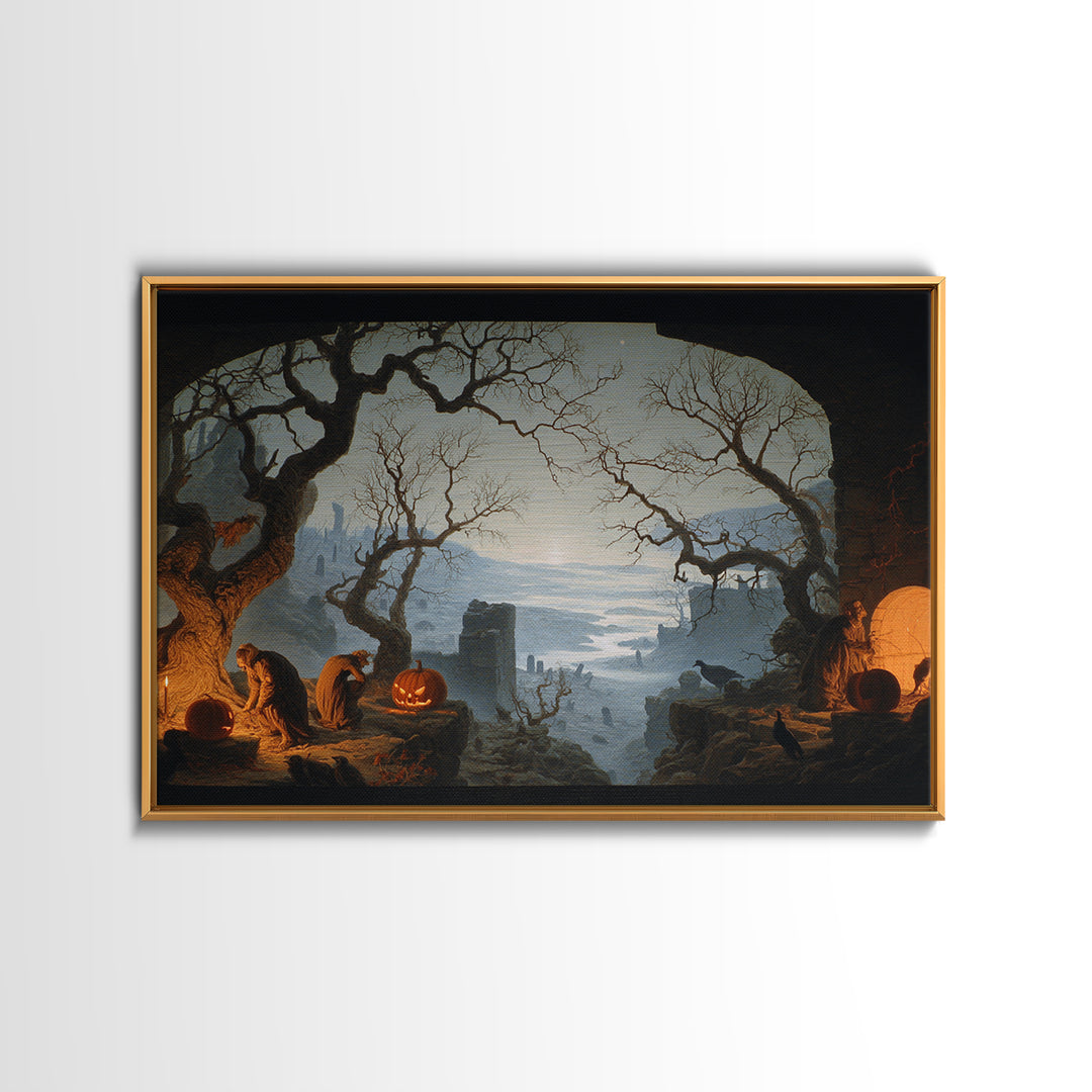 The Pumpkin-Carving Ritual, Romantic Gothic Landscape, Landscape Wall Art, Gothic Horror Wall Art, Framed Canvas Print