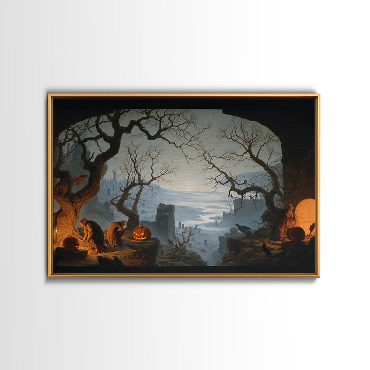 The Pumpkin-Carving Ritual, Romantic Gothic Landscape, Landscape Wall Art, Gothic Horror Wall Art, Framed Canvas Print