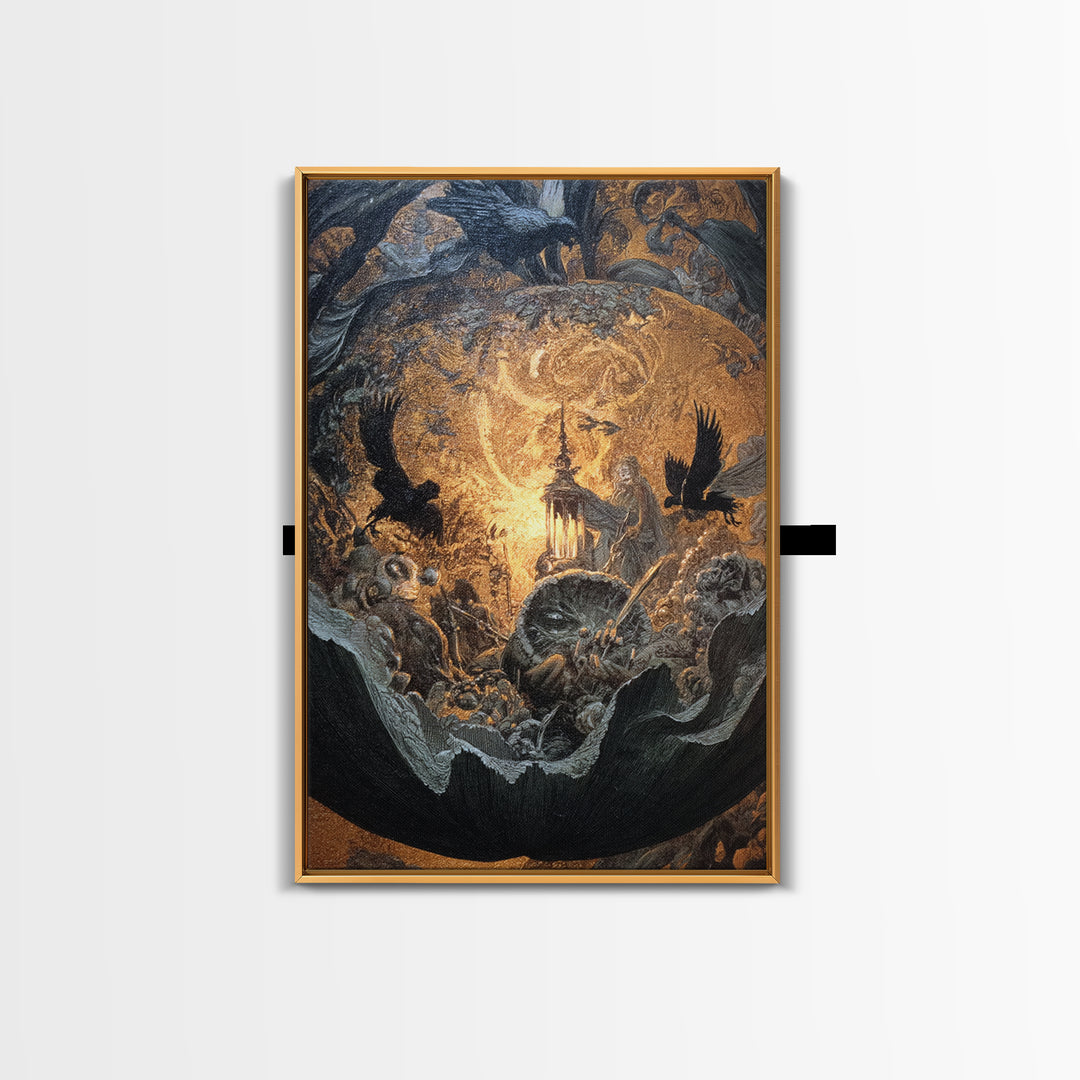 The Pumpkin-Carving Ritual, Ornate Symbolist Art, Vertical Wall Art, Dark Halloween Decor, Canvas Print, Halloween Wall Art