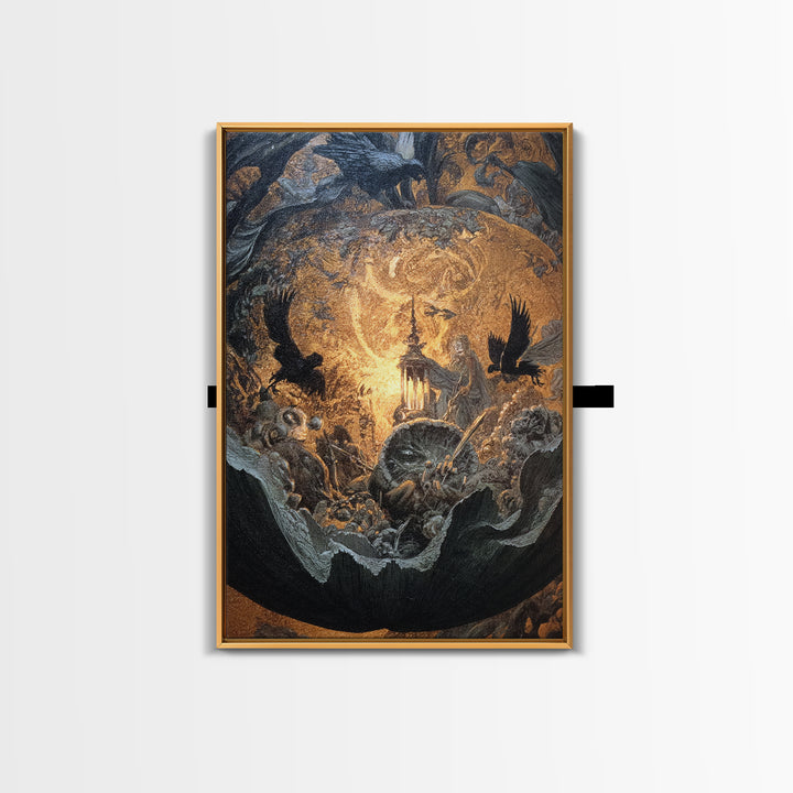 The Pumpkin-Carving Ritual, Ornate Symbolist Art, Vertical Wall Art, Dark Halloween Decor, Canvas Print, Halloween Wall Art