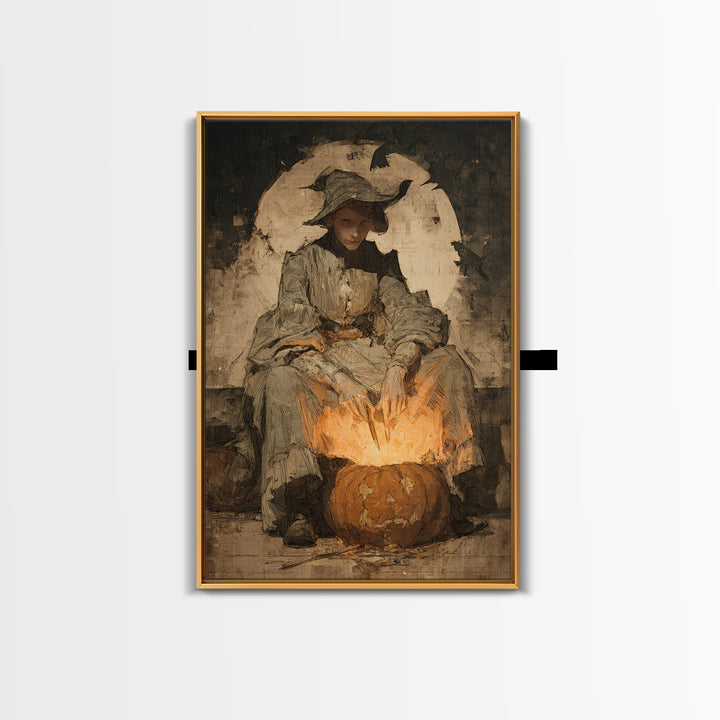 The Pumpkin-Carving Ritual, Decadent Gothic Art, Vertical Wall Art, Macabre Wall Art, Canvas Print, Halloween Wall Art
